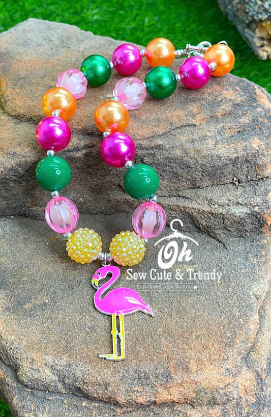 Flamingo Beaded Bubble Necklace